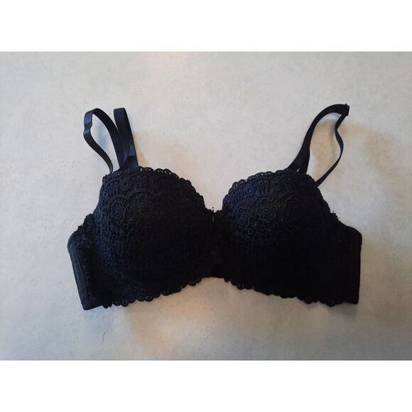 Essential Bodywear Bra 34B Black Strapless Padded Lace Adjustable Clasp - Picture 1 of 4